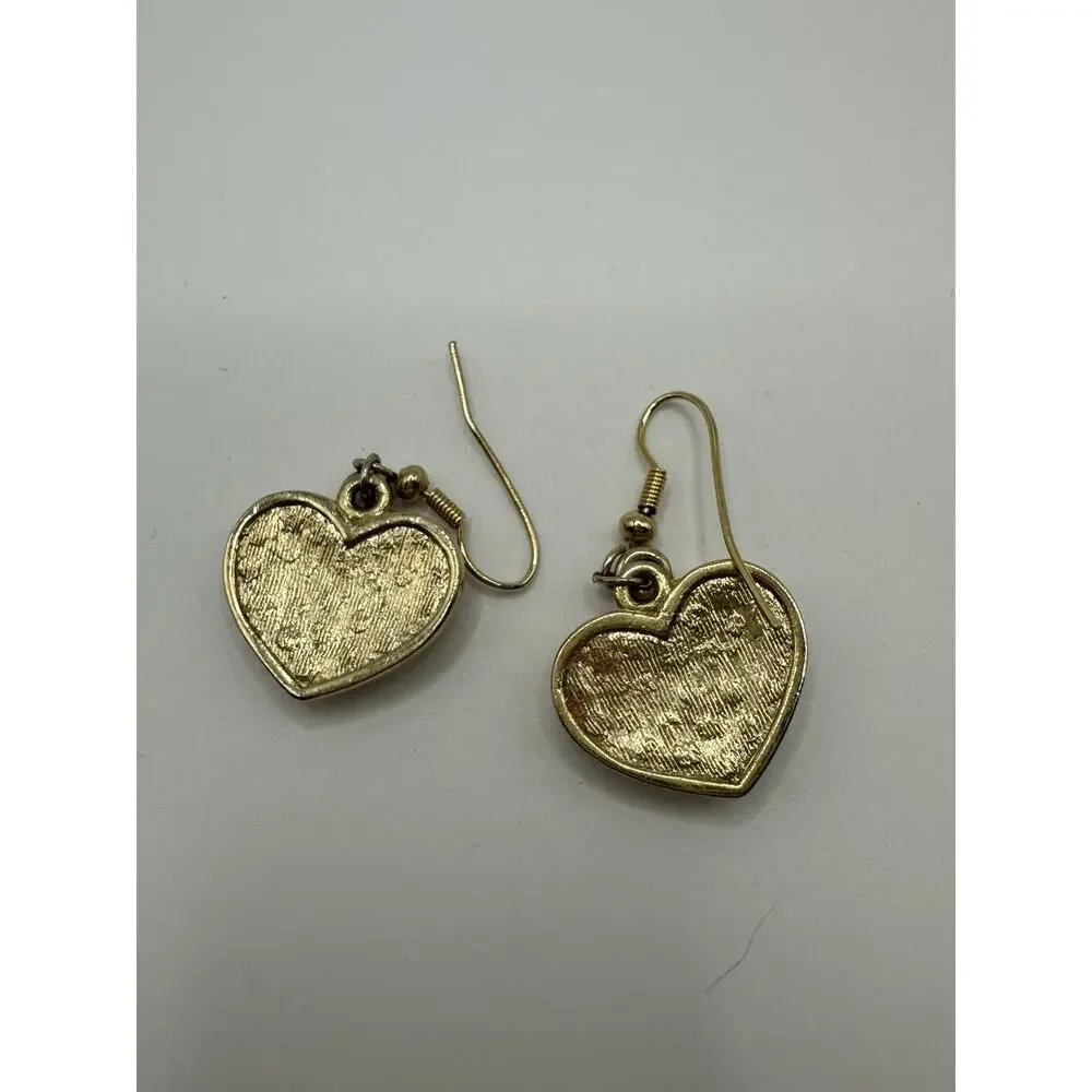 BeBe Goldtone Heart Rhinestone Hook Dangle Earrings 1.25”L